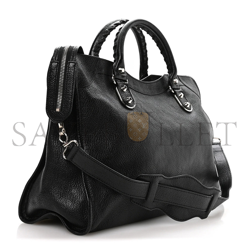 Ba1en*iaga CHEVRE SILVER METALLIC EDGE HARDWARE CITY BLACK (38*24*15cm)